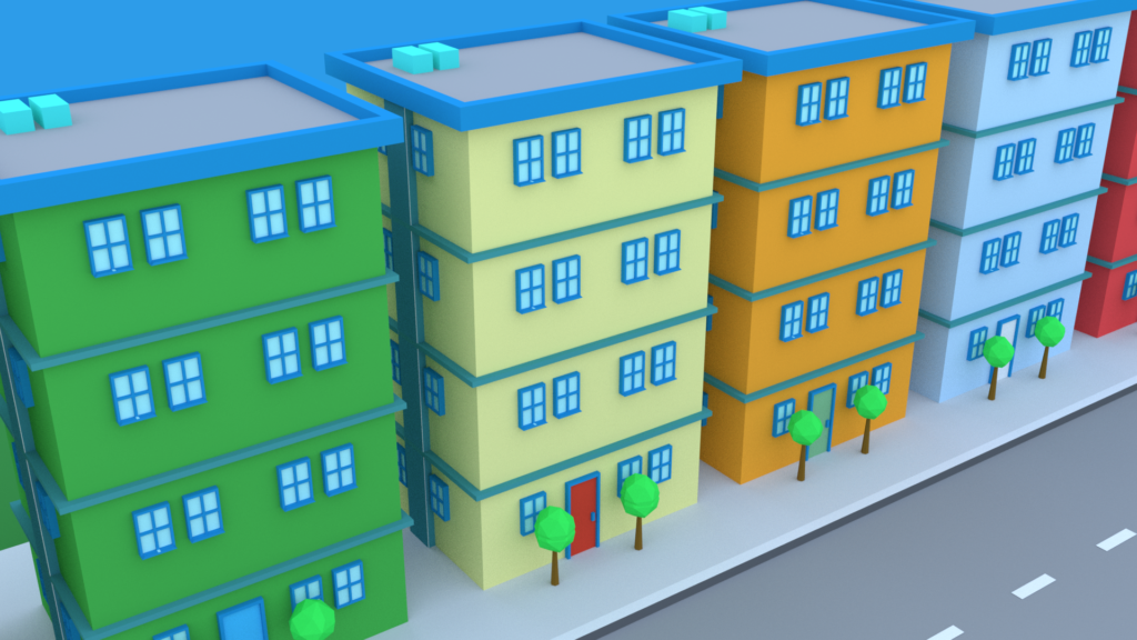 A row of apartments created in Blender